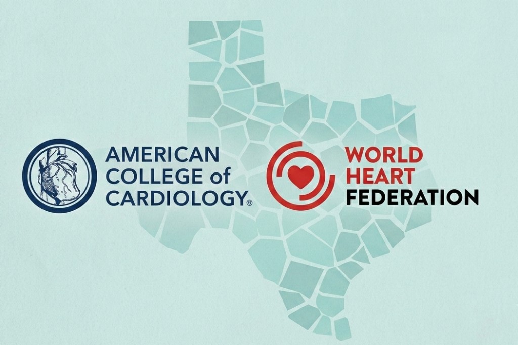 American College of Cardiology and World Heart Federation logos over a stylized map of Texas